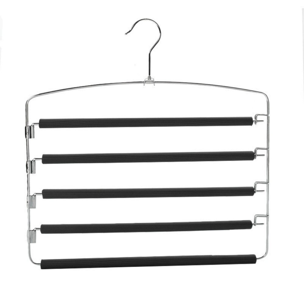 Pants Hangers Space Saving 2Pcs, Metal Heavy Duty Trousers Hanger with Swing Arm, 5 Layer Jeans Hanger Non-Slip, Pant Hanger Closet Organizer for Skirt Tie Slack Clothes, Black, by tutuviw