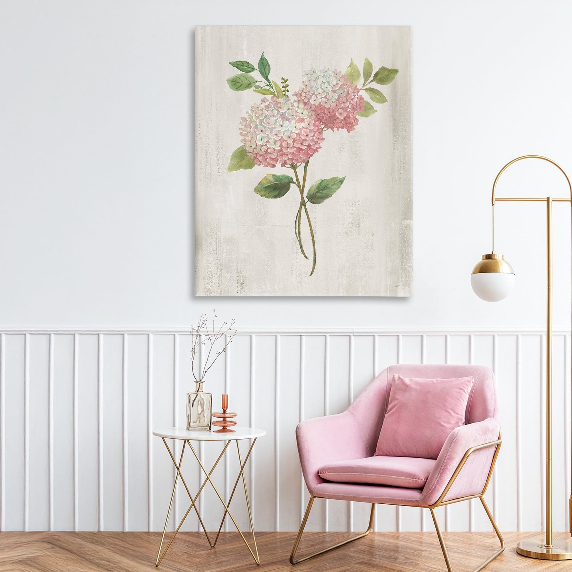 Stupell Industries Pink Hydrangea Paired Stems Canvas Wall Art, design by Nan