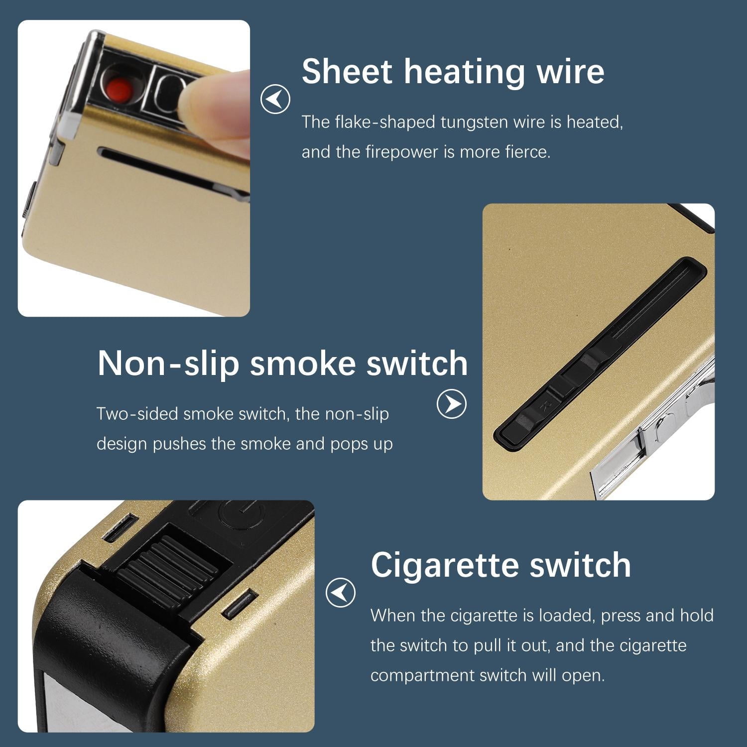 Full Pack 20 Regular Cigarettes Case/Box with Arc Lighter USB Rechargeable, Flameless, Windproof, Moisture-Proof