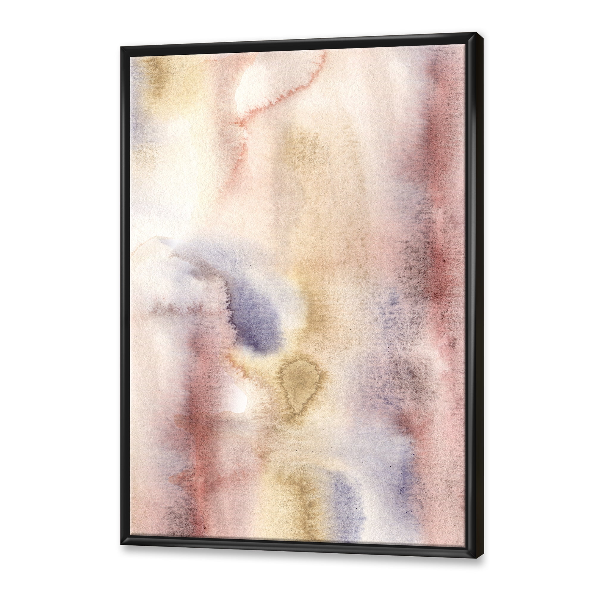 Designart 'Pastel Abstract With Pink Dark Blue and Yellow Spots' Modern Framed Canvas Wall Art Print