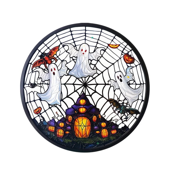 Colorful Acrylic Suncatcher, Halloween Ghosts & Spider Web 5.9"X5.9" Hanging Window Decor With Printed Stained Glass Style Design Sun Catcher, Gift Idea & Garden Ornament Offer Countdown!
