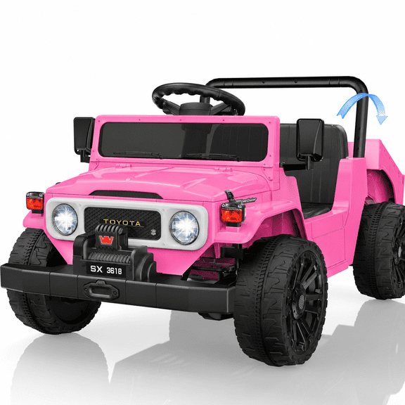 24V Ride On Dump Truck for Kids, Licensed Toyota Land Cruiser FJ45 Power Car Wheels Ride On Toy with Electric Dump Bed, Parent Remote Control, Music, LED Lights, Birthday Gift for Kids Ages 3-6, Pink