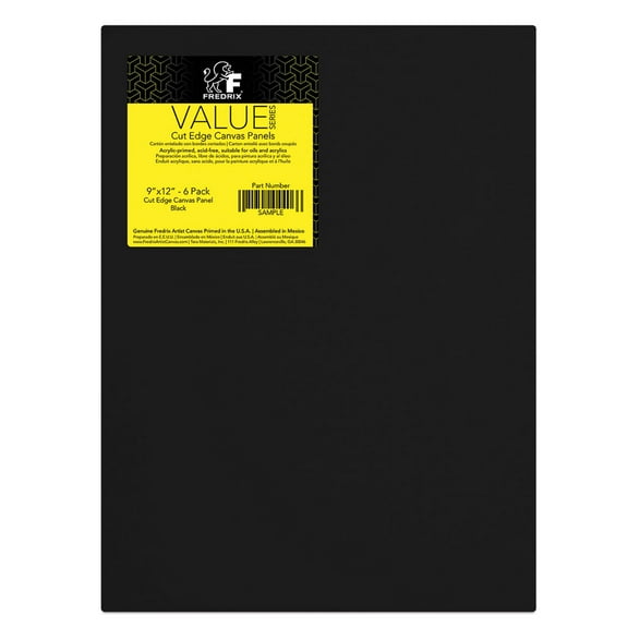 Fredrix Cut Edge Canvas Panels - 9" x 12", Black, Pkg of 6