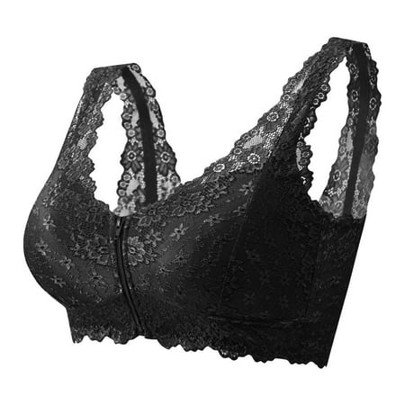 

Women Underwear Solid Color Lace Push Up Wireless Front Zipper Bra For Ladies