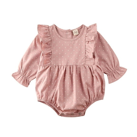 

Baby Polka Dot Print Infant Long Sleeve Romper with Ruffle