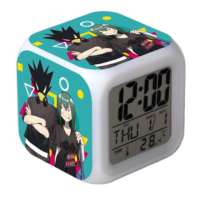 HANNTAOO Reloj despertador LED con diseño de My Hero Academia, reloj de mesa creativo, reloj digital electrónico brillante y colorido para adultos, niñas y niños, juguete para regalo de cumpleaños