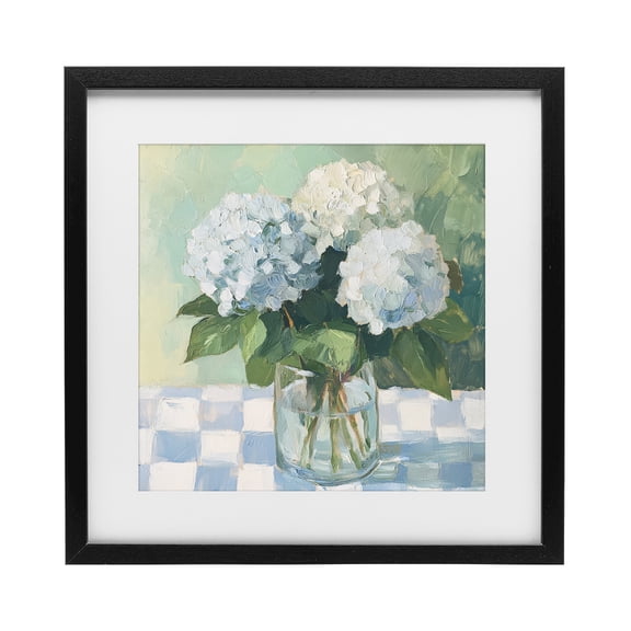 Stupell Industries Farmhouse Hydrangea Picnic on Checkered Black Framed Print Under Glass, 13 x 13, by Petals Prints Design
