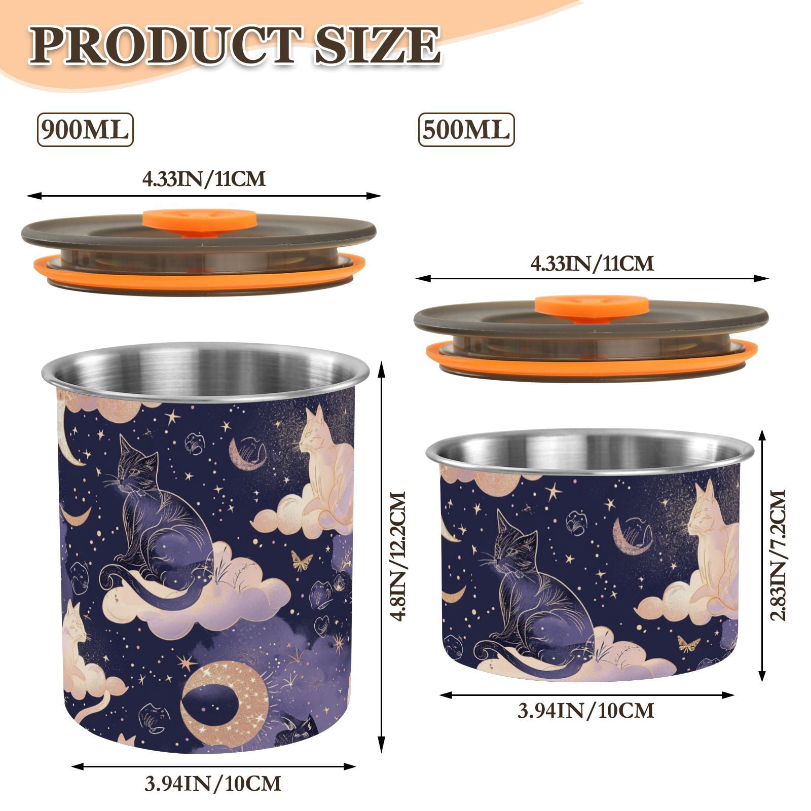Cat Moon Star Witchy Airtight Coffee Bean Canister 30oz Food Storage Containers with Lids For Gournd, Tea, Sugar, Flour, Rice, Cereal, Candy Cookie Jar