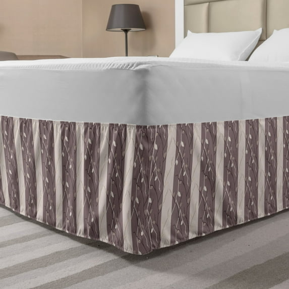 Floral Bed Skirt, Earthen Toned Leafless Autumn Inspired Trees Season of Mother Earth Theme, Elastic Bedskirt Dust Ruffle Wrap Around for Bedding Decor, 4 Sizes, Dried Rose Warm Taupe, by Ambesonne