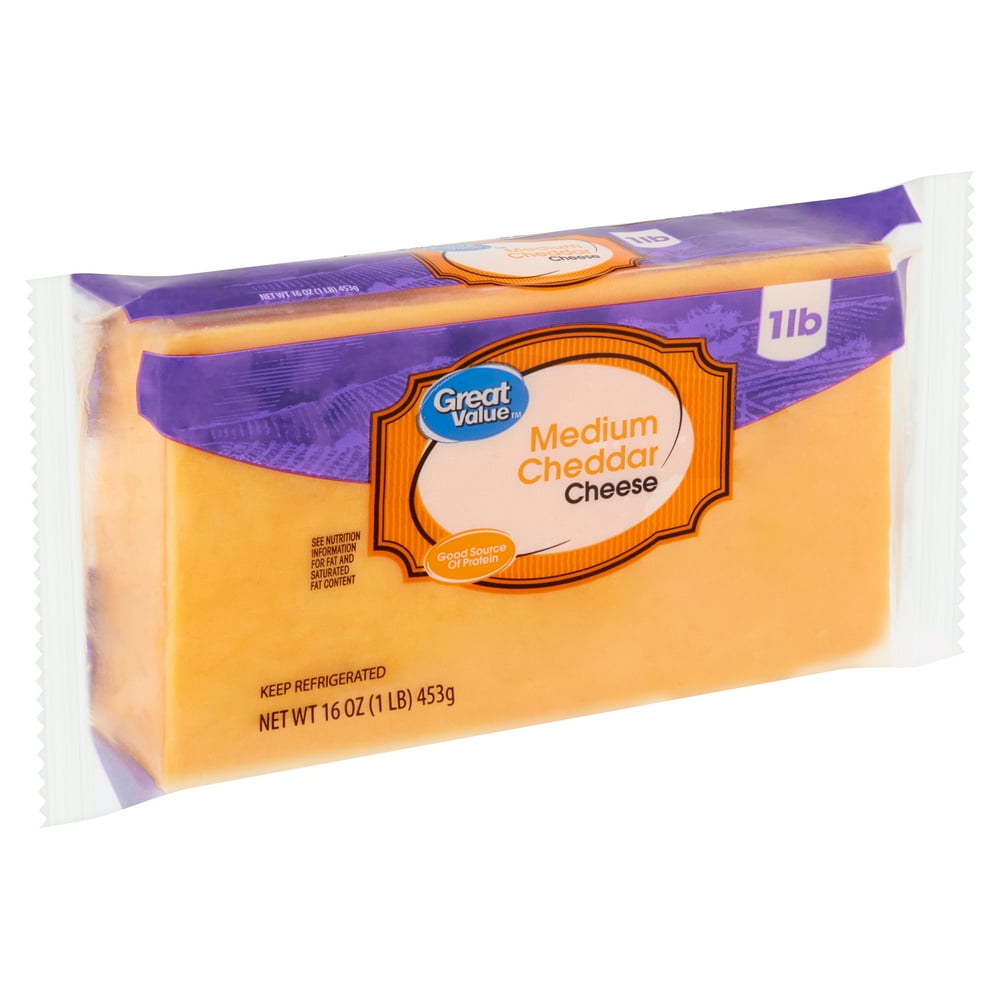 Great Value Medium Cheddar Cheese, 16 oz