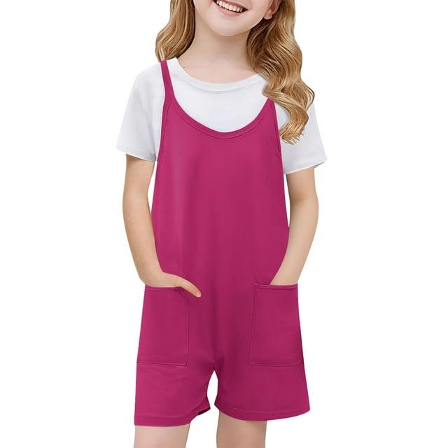 hengsof Combinaison à Bretelles pour Filles, Combinaison Sans Manches à Poche de Couleur Unie à la Mode, Adaptée pour l'Été, Combinaison Décontractée et Confortable
