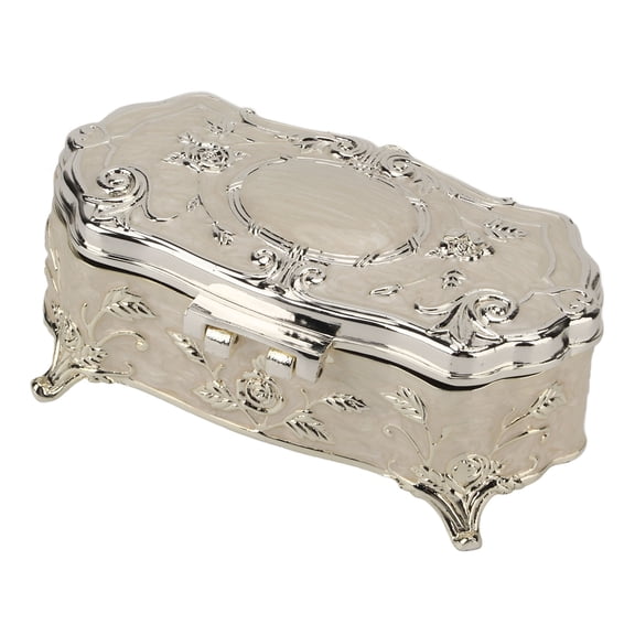 Suodoka Vintage Jewelry Box Small White Zinc Alloy Enamel Jewelry Organizer Metal Trinket Decorative Storage Box for Girls and Women, 3.9 x 2.4 x 1.5 Inches