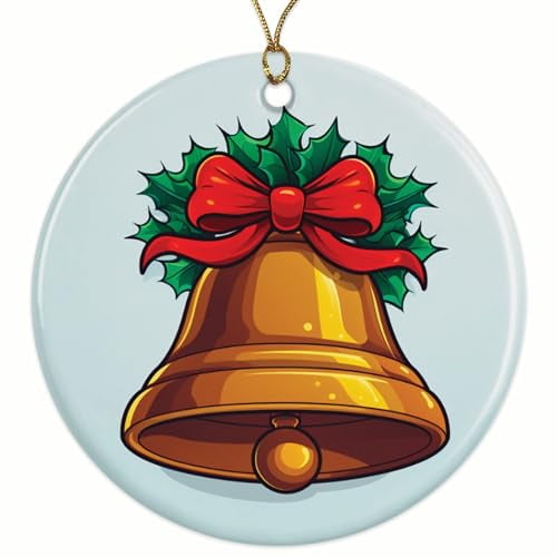 Golden Christmas Bells Christmas Ornament - Festive Holiday Decor - 2.8" Round - Gold String Included - UV Printed Design - Choose from Over 140 Designs - BMCO0436