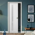 thumbnail image 3 of Panel Lite Pocket Door 18 x 96 with Frames | Quadro 4112 White Silk with Frosted Opaque Glass | Kit Trims Rail Hardware | Solid Wood Interior Pantry Kitchen Bedroom Sliding Closet Sturdy Doors, 3 of 6