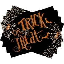 Halloween Trick or Treat Placemats Set of 4, Spider Web Bat Black Funny Holiday Dining Table Place Mats, Fall Seasonal Kitchen Decor Party Home Decoration 12 x 18 Inch