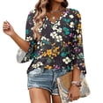 thumbnail image 6 of Delconic Women’s Casual Floral Print V Neck Three Quarter Sleeve Loose Fit Blouse Top for Everyday Wear and Comfortable Style Multicolor XL, 6 of 7