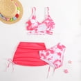 thumbnail image 3 of Girls 3 Piece Swimsuit Printing Ruched Criss Cross Bikini Set with Cover Up Skirt Swimwear Set Summer Beach Hawaiian Bathing Suits, 3 of 5