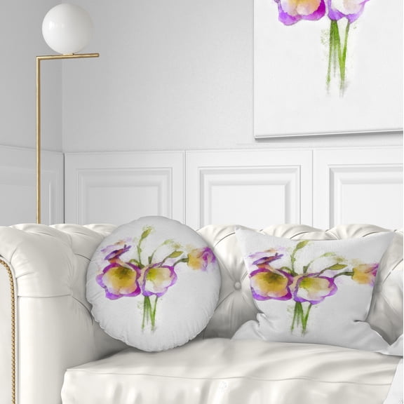 Designart Eustoma Flowers Watercolor Sketch - Floral Throw Pillow - 12x20