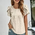thumbnail image 3 of SXCXLSA Women's Tulip Sleeve Jacquard Top, Crewneck Casual Short Sleeve TShirt, 3 of 3