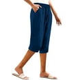 thumbnail image 4 of JJHGVB Cotton Linen Capris for Women Dress Shorts for Linen Shorts Beach Cropped Trousers Wide Leg Capri High Waisted Pleated Linen Bermuda Shorts for Women Pedal Pushers for Women Dark Blue 3XL, 4 of 9