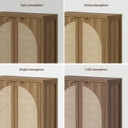SICOTAS 34.2 Inch Wide Kitchen Pantry Cabinet with 2 Arch Doors, Rattan Storage Sideboard Cabinet with Adjustable Shelves for Kitchen, Freestanding Organizer Credenzas in Natural Oak