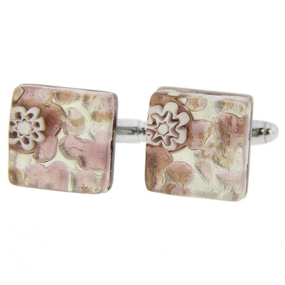 GlassOfVenice Murano Glass Venetian Classic Square Cufflinks - Purple Silver