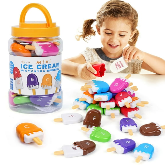 PayUSD 52 PCS Alphabet Learning Toys for Kids Mini Letter A-Z Popsicles Matching Toy , Preschool Fine Motor Game, Upper & Lowercase ABC Stacking Toys, Christmas Birthday Gifts for Toddler Ages 3 