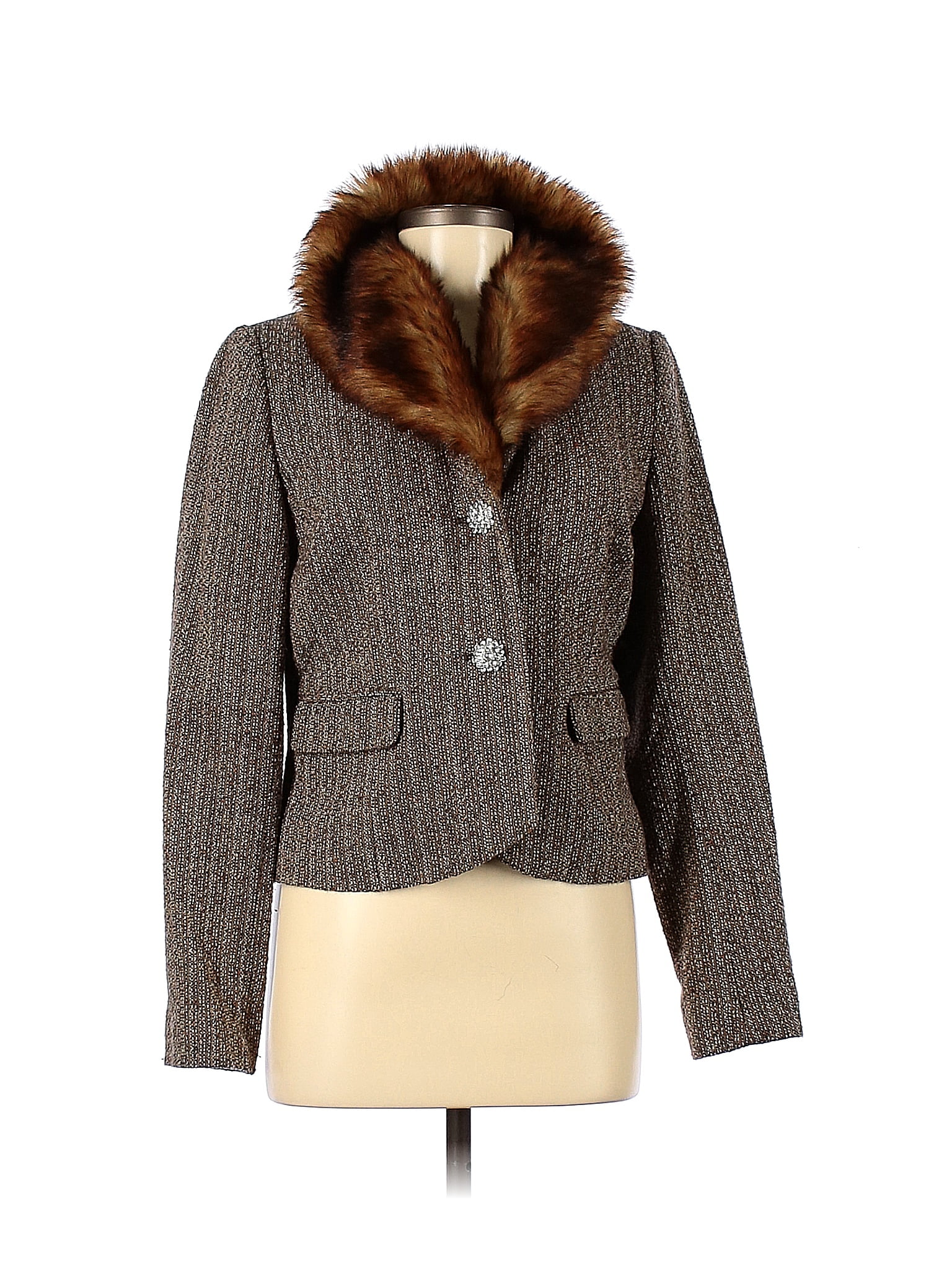 black rivet faux fur jacket