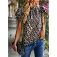 thumbnail image 5 of Purcoar Women's Floral Ruffled Short Sleeve Tops Round Neck Casual Blouses, 5 of 7
