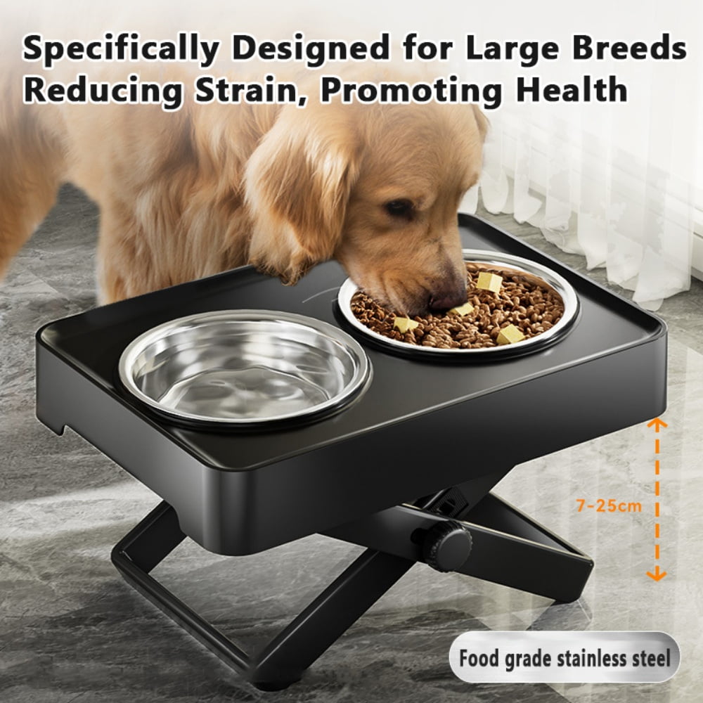 Adjustable Elevated Dog Feeding Station, Height - Adjustable (7 - 25cm) with Food Grade Stainless Steel Bowls, Tip - Resistant & Spill - Proof, Black/Gray Style, 1 Set