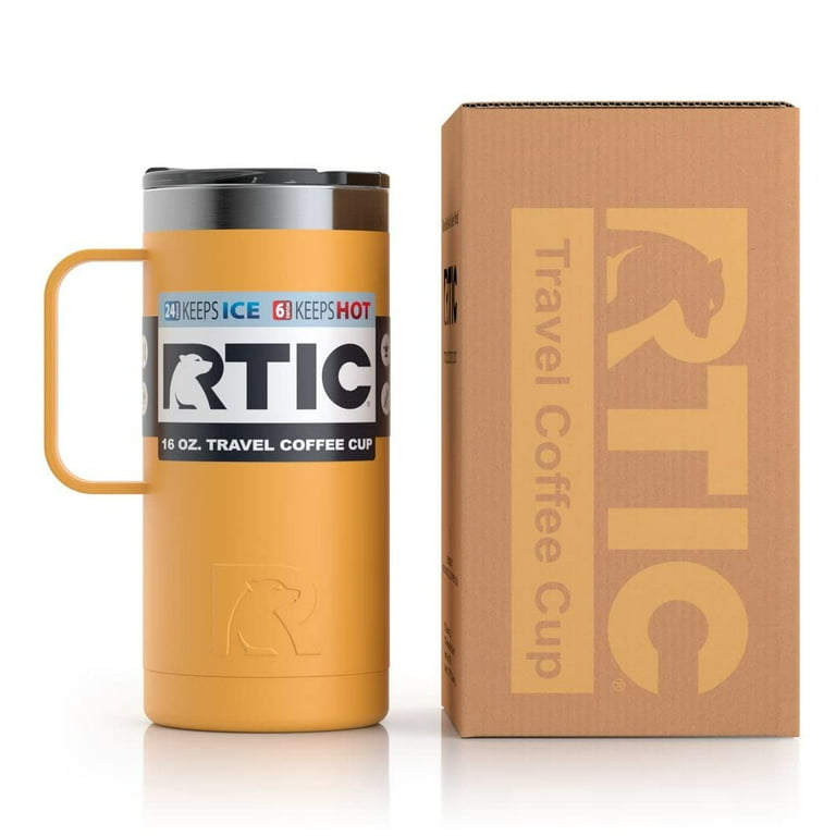 RTIC 16 oz Coffee Travel Mug with Lid and Handle, Stainless Steel  Vacuum-Insulated Mugs, Leak, Spill Proof, Hot Beverage and Cold, Portable  Thermal Tumbler Cup for Car, Camping, Amber 