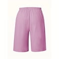thumbnail image 6 of Women Lightweigh Shorts Drawstring Pull-on Wide Leg Straight Casual Short Pants Bermuda Shorts For Women Knee Length Wide Leg Summer Short Summer Beach Vacation Outfit Pink XL, 6 of 7
