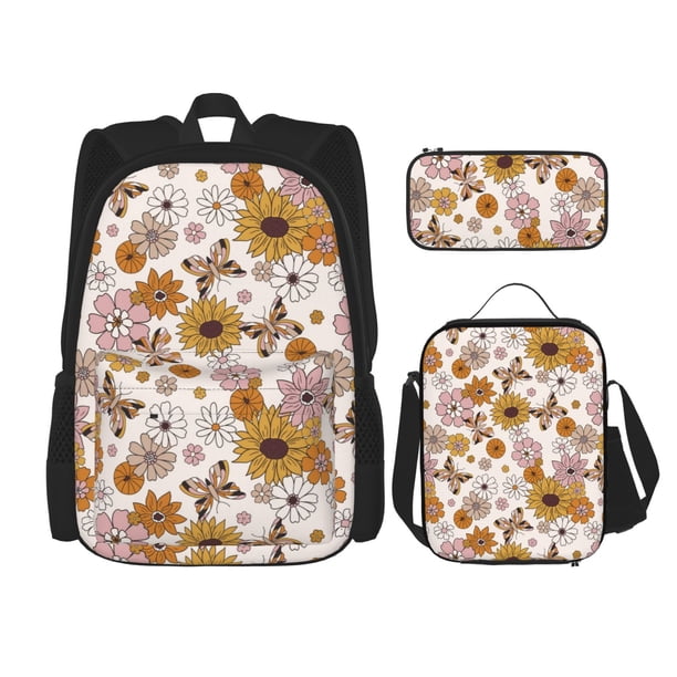 Balery Sunflowers And Butterflies Mochila escolar 3 en 1 para niños: mochila resistente con lonchera térmica y estuche para lápices. Mochila escolar para niños y niñas.