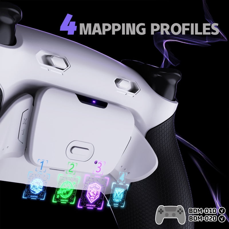 eXtremeRate RISE Plus MAX Back Paddles Kit with Clicky Trigger Stops & Rubberized Grip , White Remappable Back Buttons Kit for PS5 Controller BDM-010/020- White Black -NO Controller