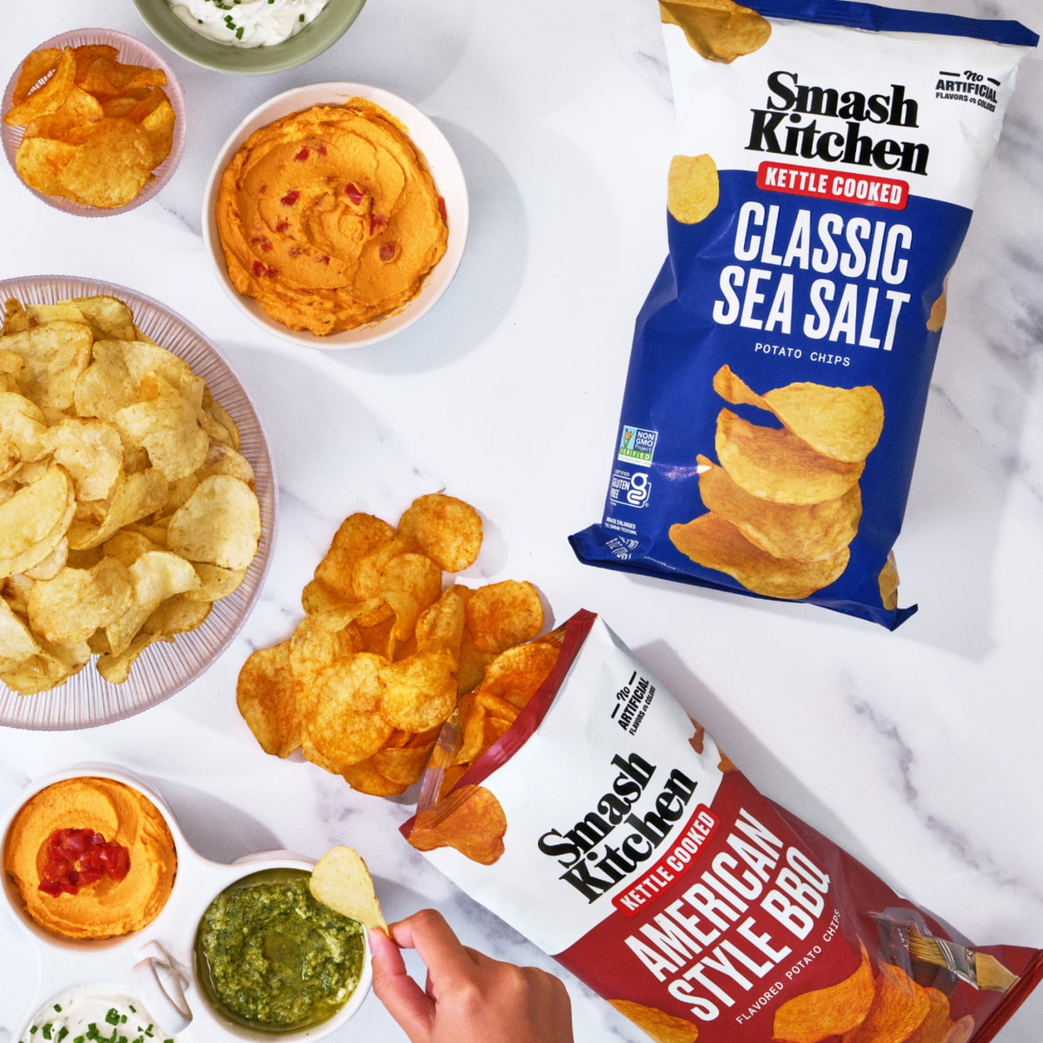 (6 pack) Smash Kitchen Classic Sea Salt Non-GMO Kettle Chips, 6 oz
