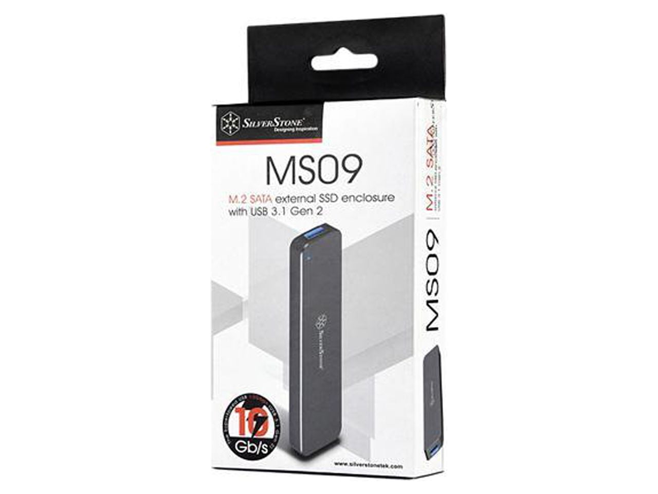 SilverStone SST-MS09C M.2 SATA External SSD Enclosure with USB 3.1 Gen 2