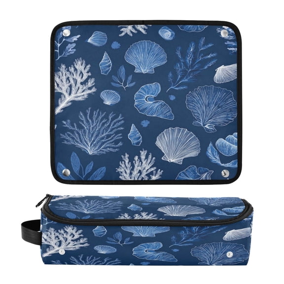 Hair Tool Organizer Bag with Heat Resistant Mat Removable Travel Storage Case for Hot Air Brushes Curling Irons Coral Reefs and Seashells Pattern