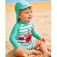 thumbnail image 3 of Baby Infant Boys Swimsuit One-Piece with Sun Hat Long Sleeve UPF 50+ Rash Guard Swimwear for Boys 3-24 Months, 3 of 9