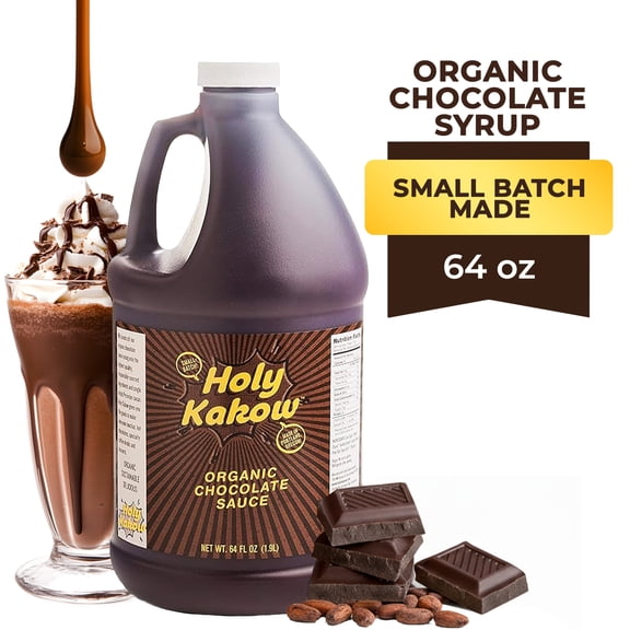 Holy Kakow Organic Chocolate Sauce for Coffee, Mochas, Desserts & Ice Cream | Real Cacao, Non-GMO, Gluten-Free | Café & Home Use | 64 oz