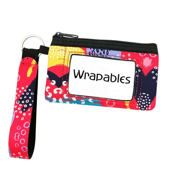 Wrapables Wristlet Mini Wallet Card Holder with Lanyard, Abstract Bright