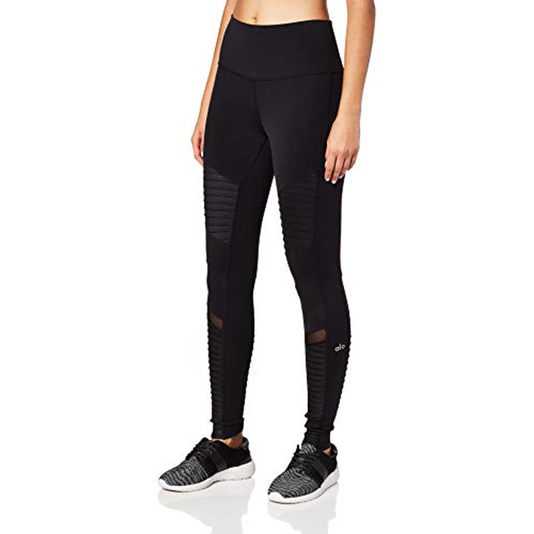 Alo Yoga Women's High Waist Moto Legging, Black/Black Glossy, XX-Small