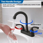 Bathroom Sink Faucet 4 Inch 2 Handle Centerset Fit for 2 or 3 Holes, 360 Swivel Spout RV Camper Bathroom Vanity Sink Faucets, Matte Black