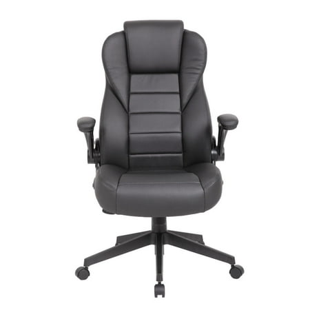Executive High Back Leatherplus Flip Armchair Black - Boss Office Products: Ergonomic, Swivel, Lumbar Support, Adjustable Height