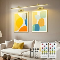 2 Pack Picture Light Battery Operated for Wall Rechargeable 5200mAh, Wireless LED Art Light with Remote, 16" Dimmable Painting Light, Display Gallery Lighting, Gold