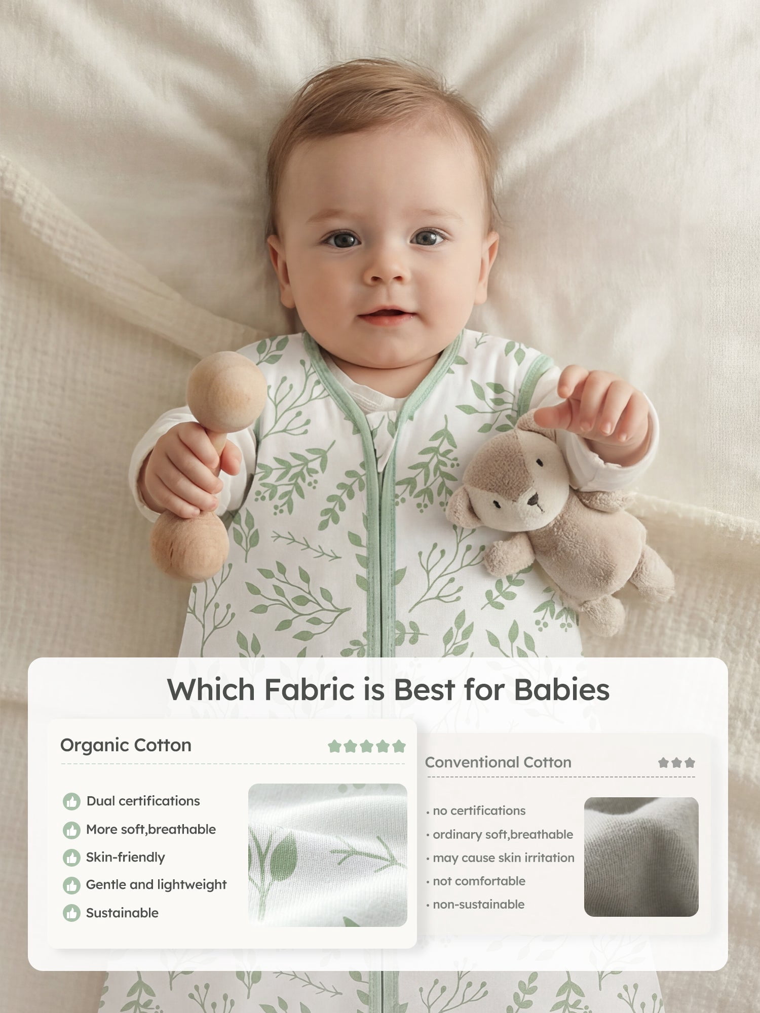 YOOFOSS Baby Sleep Sack 6-12 Months Wearable Blanket for Babies 100% Organic Cotton 2-Way Zipper TOG 0.5 Toddler Sleeping Sack 2 Pack, Sleep Sacks