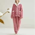 thumbnail image 6 of successthop Button Down Pajamas for Women Flannel Long Sleeve Collar with Pant Solid 2 Pieces with Pockets Loungewear, 6 of 7