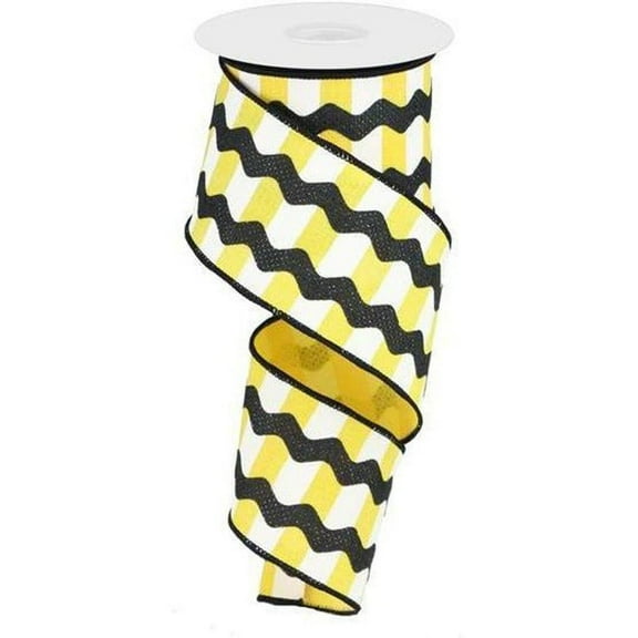 2.5" Ricrac Stripe Ribbon: Yellow  Black (10 Yards)
