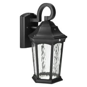 Maxxima LED Motion Sensor Outdoor Wall Light, Dusk to Dawn Sensor, Black w/ Clear Water Glass, 800 Lumens, 3000K Warm White