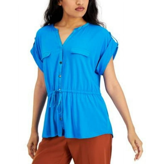 MSRP $60 Alfani Tie-Front Top Blue Size Medium