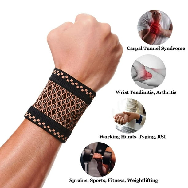 Copper Wrist Compression Brace (2Pcs), Elastic Wrist Support Sleeve Wrist  Braces For Arthritis, Carpal Tunnel Pain Relief, Soft Wrist Wrap Wristbands  